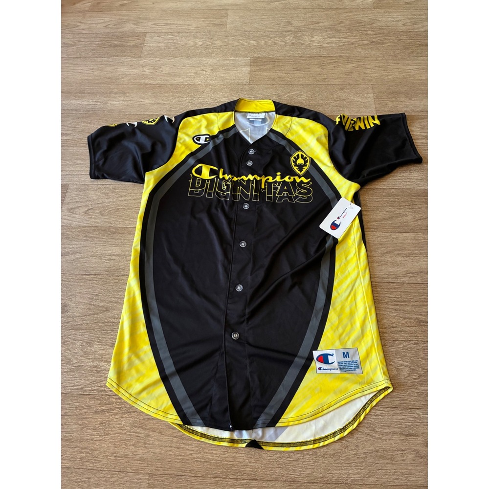 Champion Dignitas Esports Baseball Jersey Mens Medium Black Yellow Ultrafuse NEW
